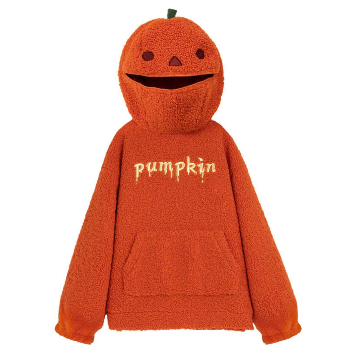 Women's Halloween Pumpkin Shaped Hoodie Autumn Round Neck Hooded Sweatshirt Double-Faced Fleece Cute Halloween Sweater Tops - Matrix Studios