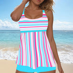 New Plus Size Beach Swimsuit Women Casual Simple Split Fashion Flower Print Swimsuit Full Coverage Bikini Tankini Swimwear - Matrix-studios.com