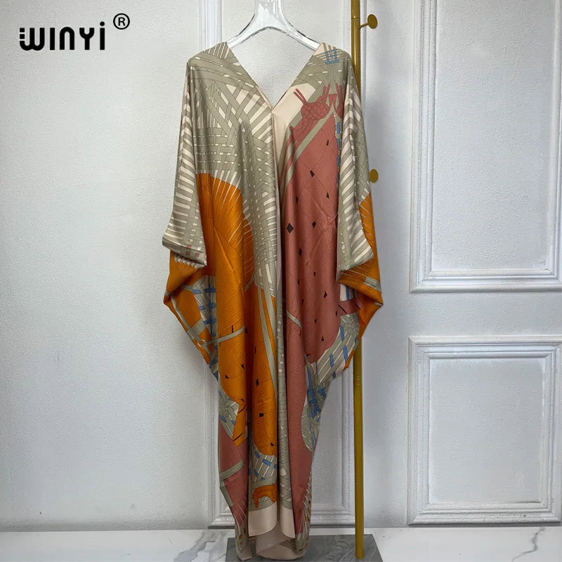 WINYI summer kaftan kuwait Women Boho print Beach Maxi Dress abaya dubai luxury abaya muslim woman dubai Fashion evening dress - Matrix-studios.com