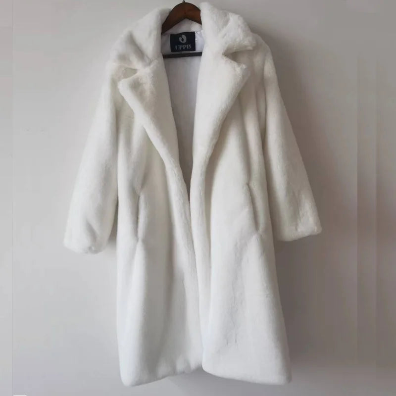 Winter Women High Quality Faux Rabbit Fur Coat Luxury Long Fur Coat Loose Lapel OverCoat Thick Warm Plus Size Female Plush Coats - Matrix Studios