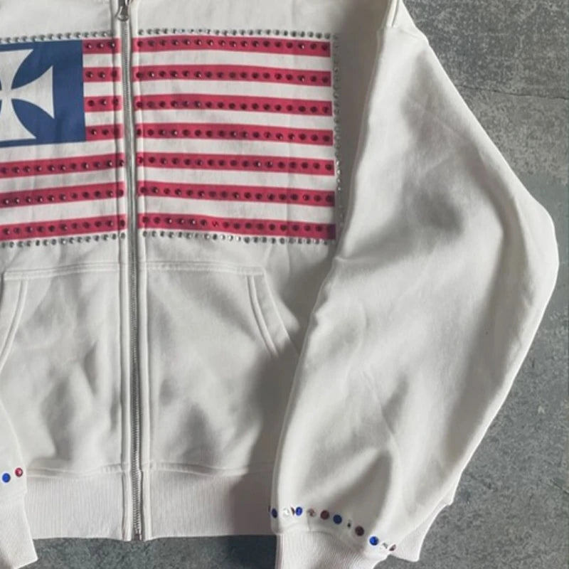 Autumn and Winter New Minimalist Design Color Collision Pattern Women Hooded Sweatshirt Harajuku Y2K Loose Zipper Sweatshirt - Matrix Studios