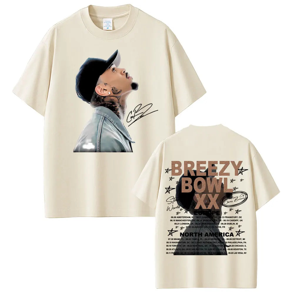 Rapper Chris Brown Breezy Bowl XX Tour 2025 T-shirt Men Women Hip Hop Fashion Pop Music  T Shirts Casual Cotton Vintage T-shirts