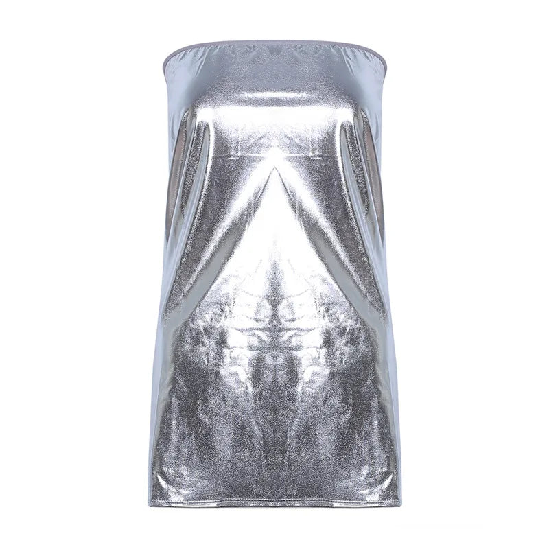 Sexy Dresses Women PU Solid Color Dress Clubwear Imitation Leather Chest Wrap Dress Slieeveless Short Skirt For Ladies - Matrix-studios.com