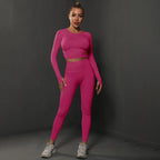 2Pcs Women Sets Energy Seamless Gym Suits Bubble Butt Sports Pants+Long Sleeve Shirts Push Up Running Sets Tracksuits Tights Set - Matrix-studios.com
