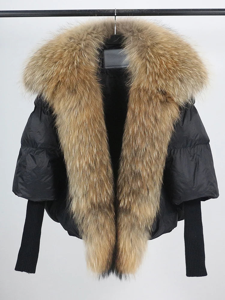 Loose Natural Real Fox Fur Collar Coat Thick New European Fashion White Duck Down Jacket Winter Women Warm Luxury Outerwear - Matrix Studios