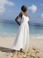 Bornladies Spring Summer Beach Style Women Dress Vintage Loose A-line Sling Dress Sexy Hot Girl 100% Cotton V-neck Dress - Matrix-studios.com