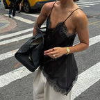 Linad Sexy Black Backless Lace Camisole Women Street Chic Spaghetti Strap Tops Female Casual Patchwork Silk Vest Female 2025 - Matrix-studios.com