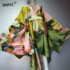 WINYI kimono beach outfits women Swim Suit Cover up boho Cardigan stitch Self Belt Holiday long Sleeve coat holiday kaftan coat - Matrix Studios