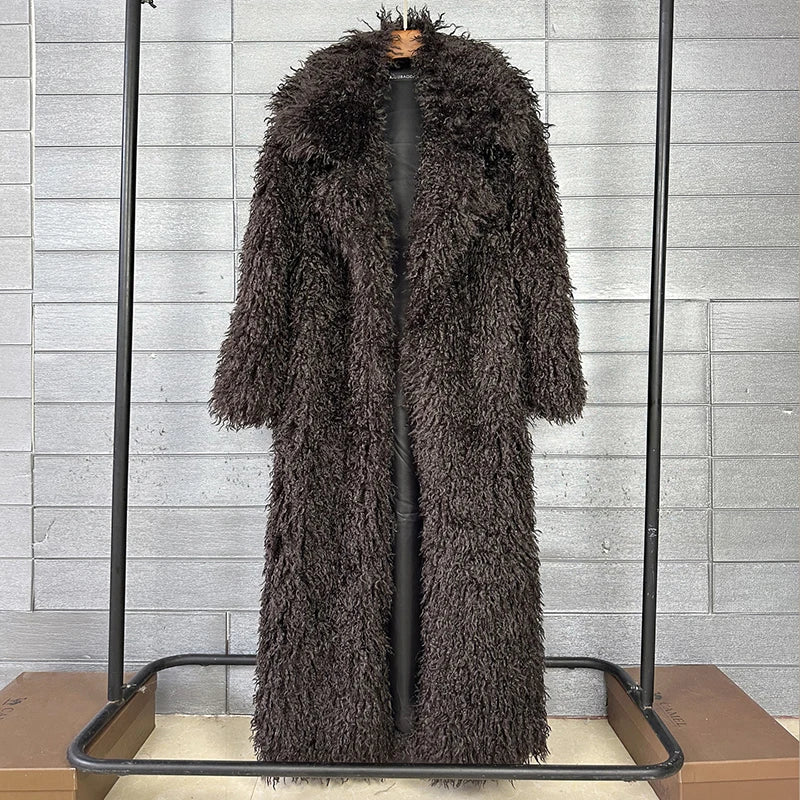 DEAT 2026 Autumn Winter New Fashion Beach Wool Faux Fur Coat For Women Suit Collar Solid Color Long Overcoat Female 11A07448 - Matrix Studios
