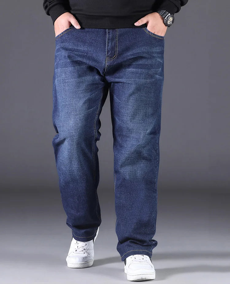 Plus Size Men's Jeans 10XL(160kg) Straight Leg Stretch Denim Pants For 160KG Heavyweight Blue/Black Big & Tall Casual Trousers - Matrix Studios