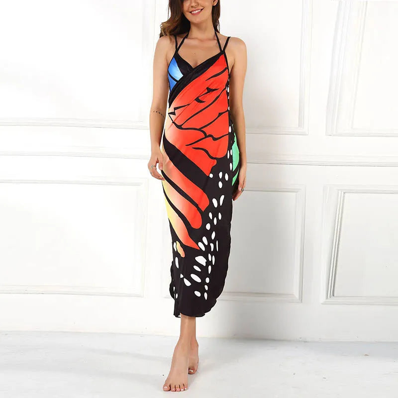 Sexy Butterfly Print Cover Up Swimwear Women Dress Summer Tunic Bikini Bath Sarong Wrap Skirt Swimsuit Elegant Lady Beachwear - Matrix Studios
