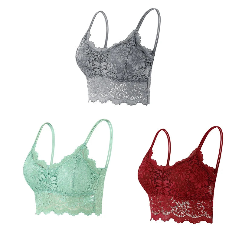 3PCS Women's Lace Bras Top Comfortable Bralette Solid Color Sexy Underwear Vest Female Hollow Out Wireless Lingerie Seamless Bra - Matrix Studios