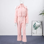 Chic Thicken Fur Patchwork Women's Ski Suit Slim Full Sleeve Hoody Zipper High Waist Skiwear 2026 Winter Warm Lady Romper - Matrix Studios