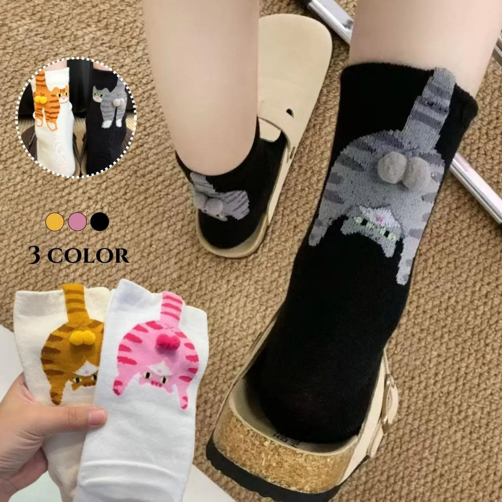 Cartoon 3D Cat Egg Design Middle Tube Socks for Women Soft Breathable Cute and Funny Couple Socks Spring Autumn Cute - Matrix Studios