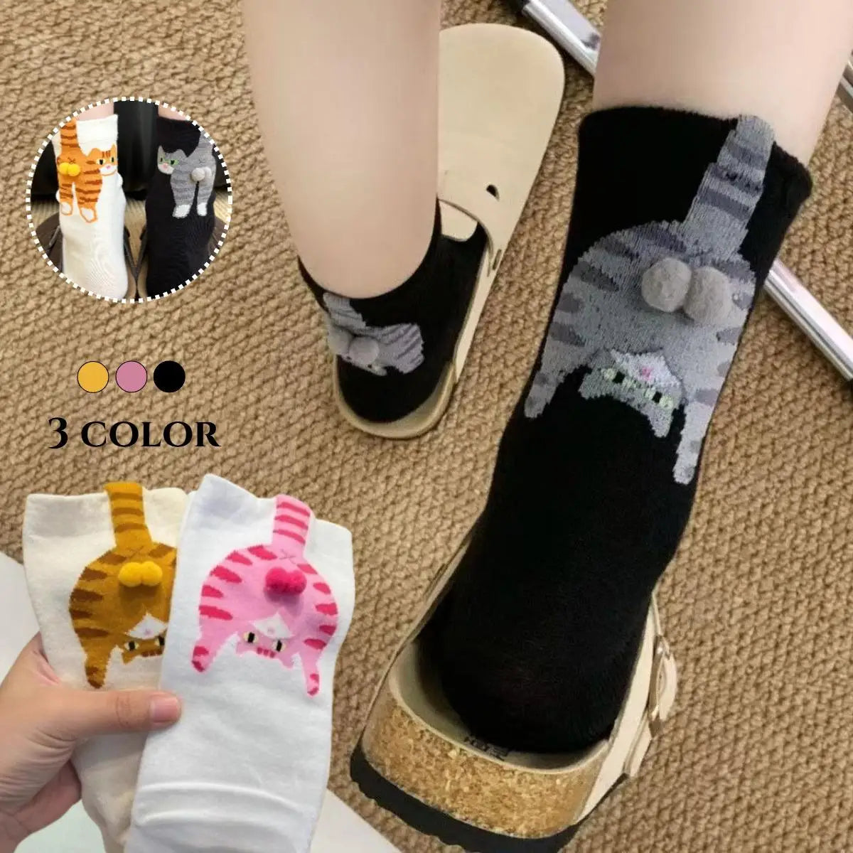 Cartoon 3D Cat Egg Design Middle Tube Socks for Women Soft Breathable Cute and Funny Couple Socks Spring Autumn Cute - Matrix Studios