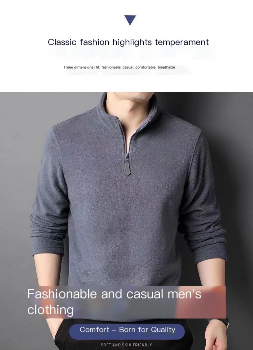 Autumn Winter New Warm Polo Shirts Men's Lamb Wool Sweatshirt Standing Neck Half Zip Long Sleeve Fashion Versatile Men Tees Tops - Matrix Studios