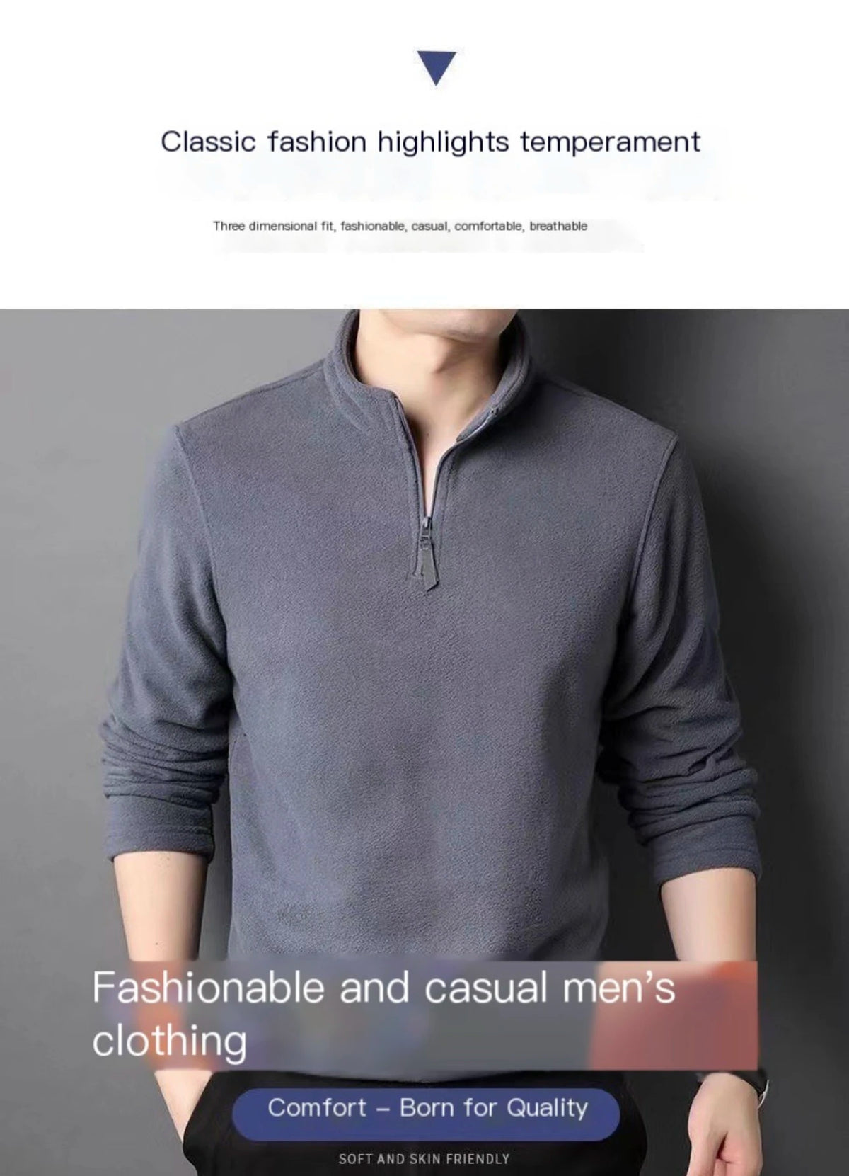 Autumn Winter New Warm Polo Shirts Men's Lamb Wool Sweatshirt Standing Neck Half Zip Long Sleeve Fashion Versatile Men Tees Tops - Matrix Studios