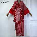WINYI Summer Kimono Party Dress Beach Wear Swim Suit Cover Up Africa Women Boho Puff(ed) Sleeves Cardigan Sexy Holiday Kaftan - Matrix Studios