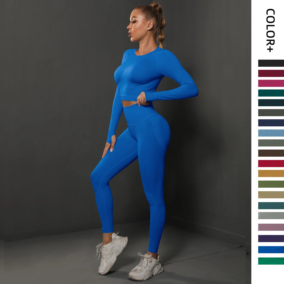 2Pcs Women Sets Energy Seamless Gym Suits Bubble Butt Sports Pants+Long Sleeve Shirts Push Up Running Sets Tracksuits Tights Set - Matrix-studios.com