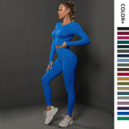 2Pcs Women Sets Energy Seamless Gym Suits Bubble Butt Sports Pants+Long Sleeve Shirts Push Up Running Sets Tracksuits Tights Set - Matrix-studios.com