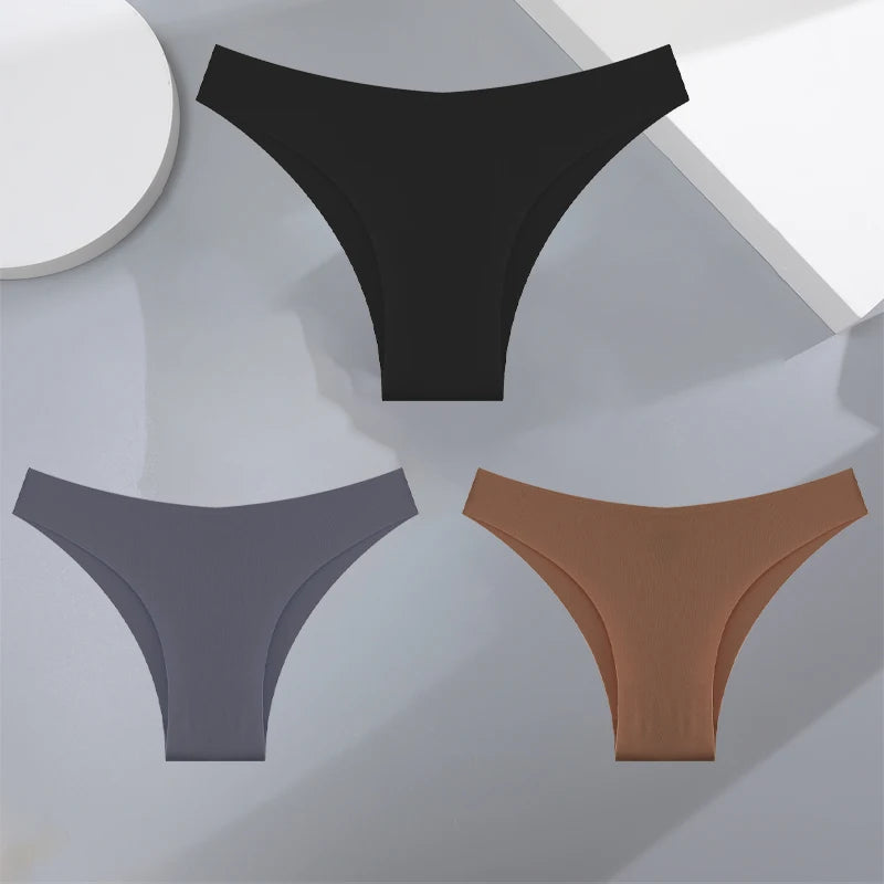3Pcs Ultra-thin Seamless Silk Underwear Women's Panties Sexy Low-Waist Stretch Bikini Solid Color Briefs Lingerie XS-XXL Fashion - Matrix Studios