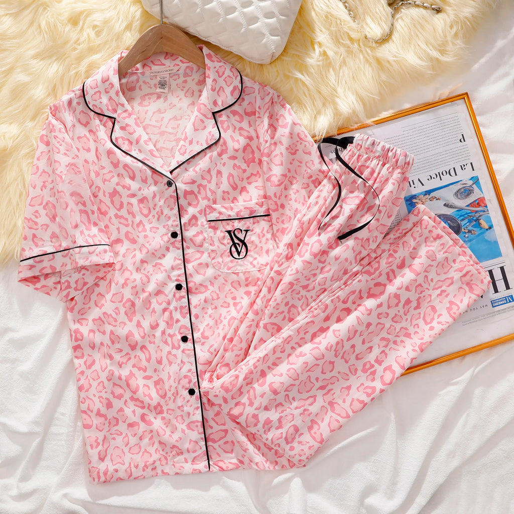 Victoria's Secret Soft Breathable Button Down Pyjama Suit Womens Silk Satin Pajamas Set Short Sleeve Shorts Sleepwear Loungewear - Matrix-studios.com