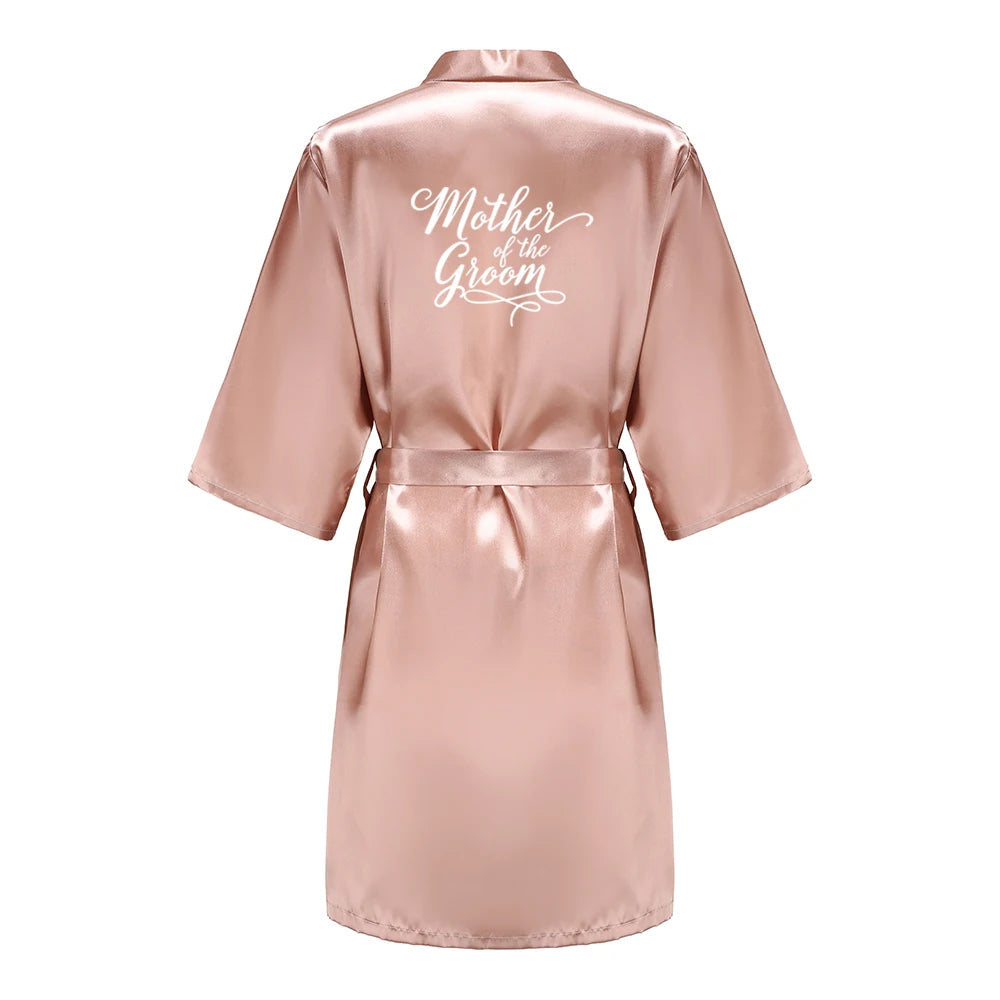 Rose Gold Satin Team Bride Bridesmaid Robe Wedding Bathrobe Gown Women Dressing Sleepwear Mother Maid of Honor Kimono - Matrix-studios.com