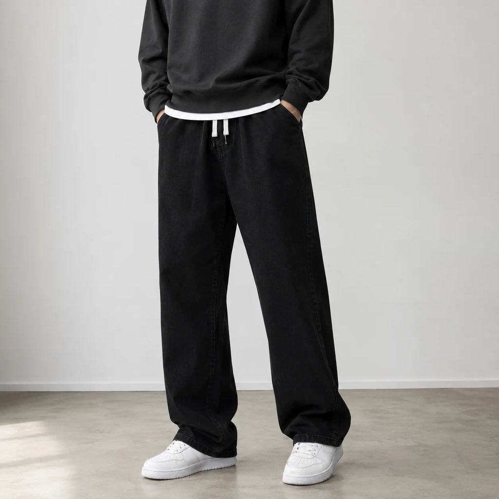 2026 New Streetwear Loose Jeans Men Korean Style Fashion Loose Straight Wide Leg Pants Men's Brand Clothing Black Light Blue - Matrix Studios
