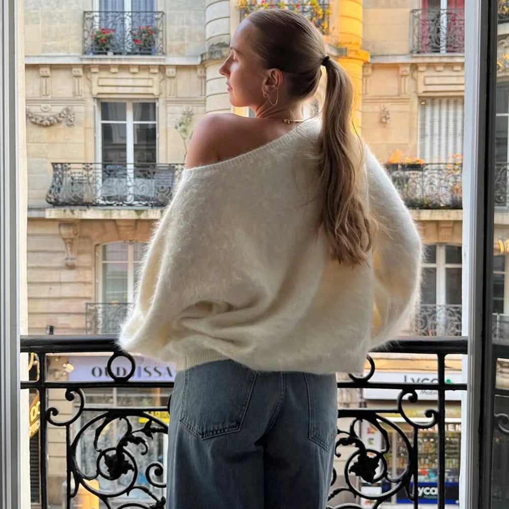 Talenza Women's Plush Pullover Fashion Solid Loose High Street Sweaters Vintage Chic Strapless Autumn Casual Female Pullovers - Matrix Studios