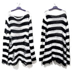 New Streetwear Top Punk Gothic Long Unisex Sweater Summer Women Striped Cool Hollow Out Hole Broken Jumper Loose Rock Thin Dark - Matrix Studios