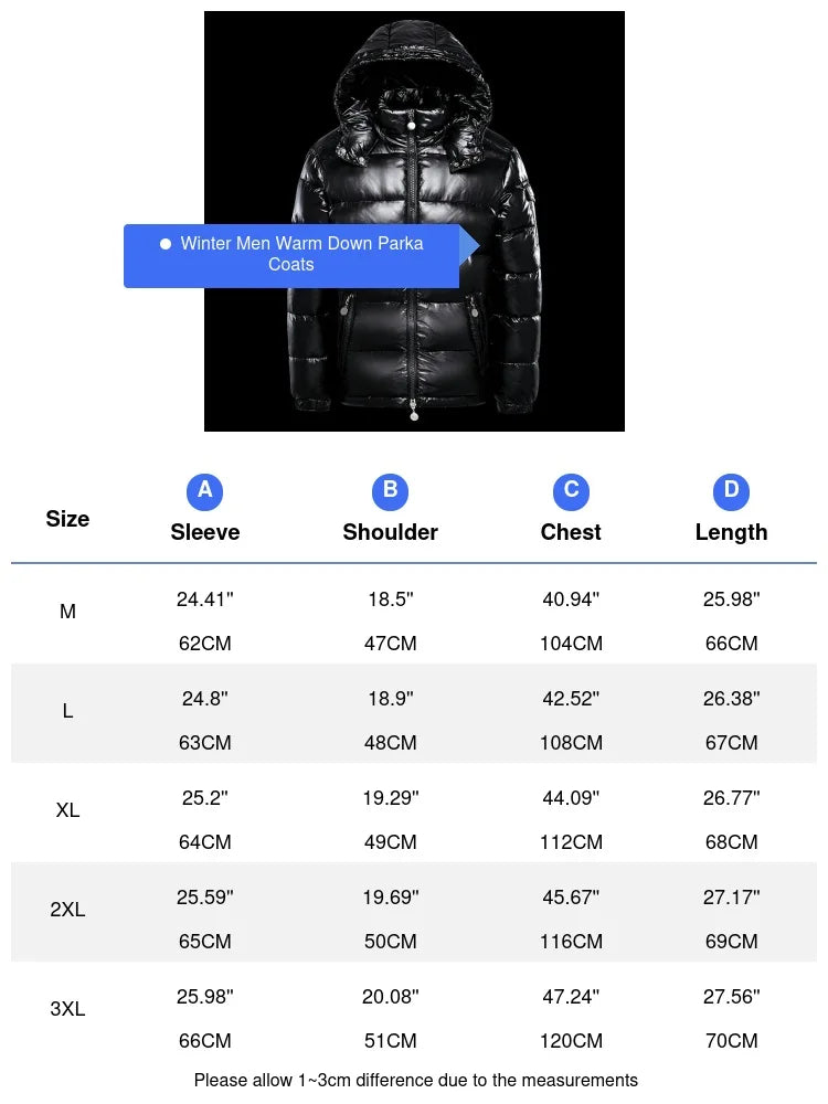 Winter Mens Shiny Down Parkas Coats Man Mountain Ski Cotton Thermal Coats Men Thick Windbreaker Hooded Jacket Clothing - Matrix Studios