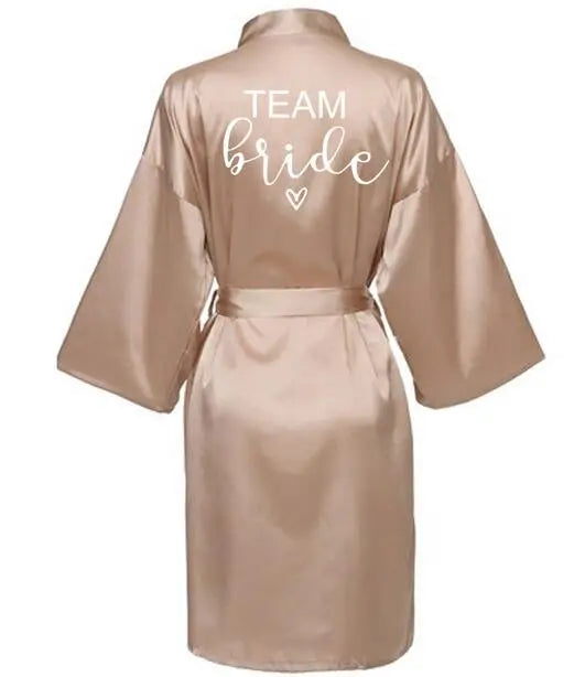 Wedding Party Team Bride Robe With Black Letters Kimono Satin Pajamas Bridesmaid Bathrobe SP063 - Matrix-studios.com