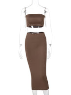 Hugcitar Women Elegant 2 Pcs Sets Strapless Sexy Tube Crop Tank Top Maxi Skirt 2025 Summer Women Casual Clothes Party Festival - Matrix-studios.com