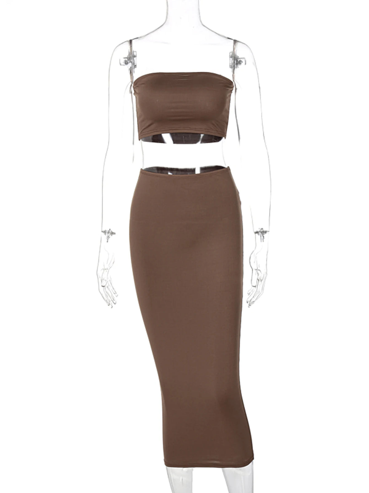 Hugcitar Women Elegant 2 Pcs Sets Strapless Sexy Tube Crop Tank Top Maxi Skirt 2025 Summer Women Casual Clothes Party Festival - Matrix-studios.com