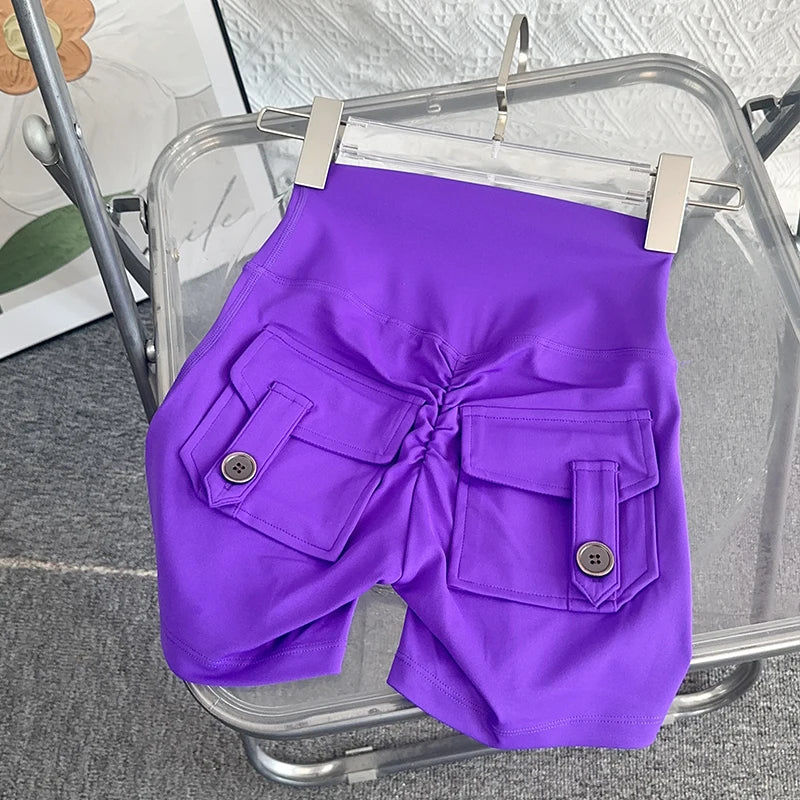 Nude High Waist Peach Butt Sport With Pocket Yoga Shorts Leggings Quick Drying Gym Training  Cycling Outdoor sports Shorts - Matrix Studios
