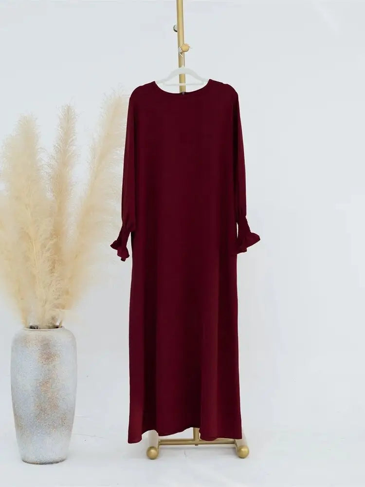 Eid Jersey Solid Modest Under Abaya Dubai 2024 Palestine Women Islamic Clothing Muslim Kaftan Inner Dresses Robe Femme Musulmane - Matrix-studios.com