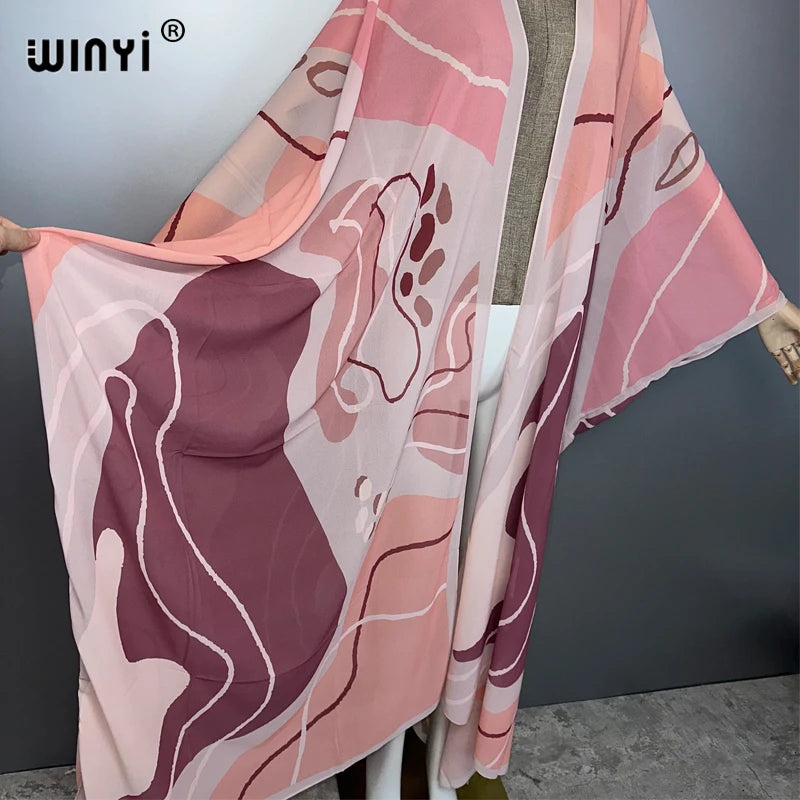 WINYI Africa Bohemia print Kimonos loose dresses for woman Cardigans beach outfits kaftan beach cover up evening dress maxi coat - Matrix Studios