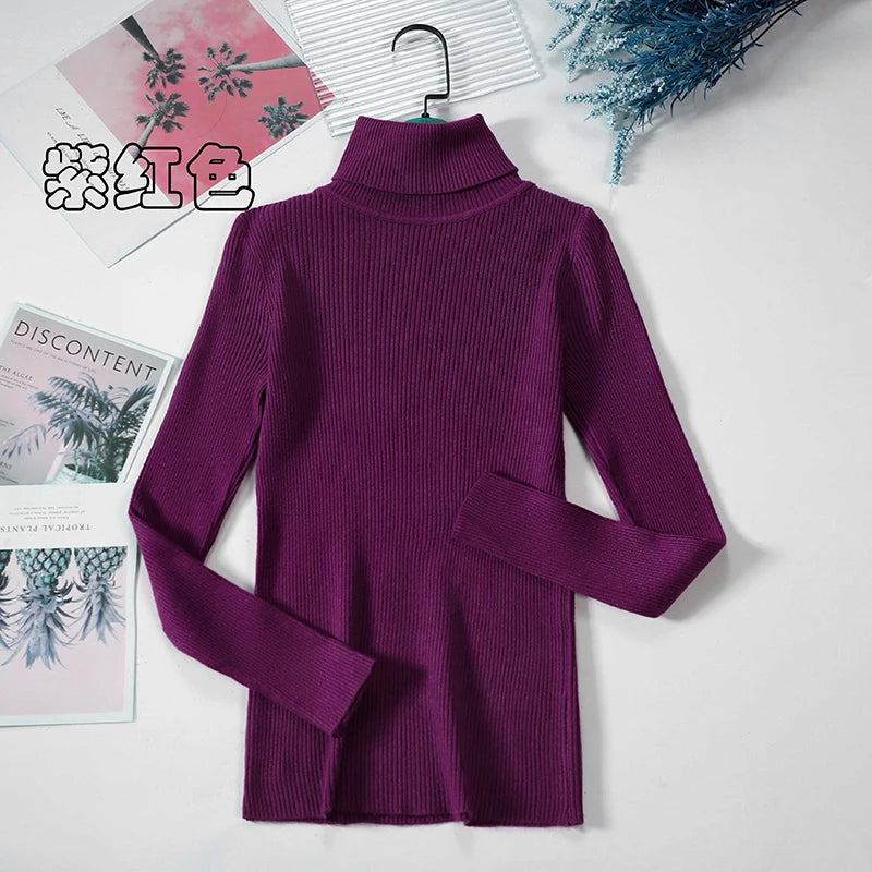 2026 Simple Women Turtleneck Sweater Winter Fashion Pullover Elastic Knit Ladies Jumper Casual Solid Black Female Basic Tops - Matrix Studios