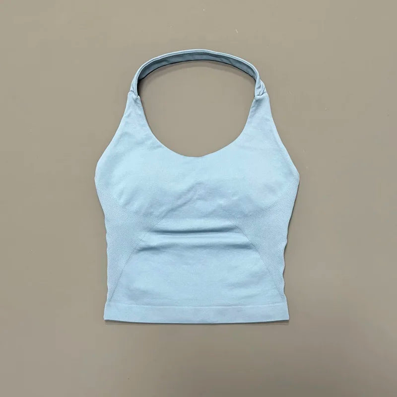 HISTELLO Sports Halter Top Seamless Longline Strappy Gym Tank Top Women Yoga Clothing Workout Fitness Sportswear Pilates Vest - Matrix-studios.com