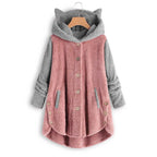Cat Print Long Hoodies Sweatshirt Women Fleece Warm Button Pocket Pullovers Cat Ear Plus Size Hoodie Top Blouse Sweat Femme - Matrix Studios