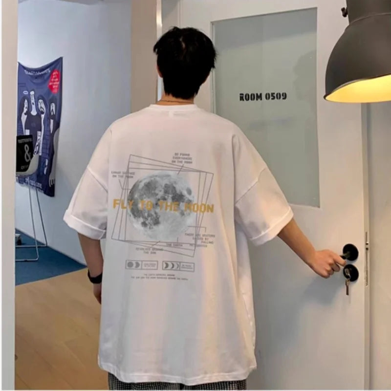 30kg To 120kg Korean Style Lazy Feeling Wearing Moon Pattern T-shirt Daily Basic Top Casual Versatile Shirt - Matrix Studios