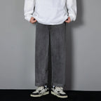 Korean Solid Colors Men's Casual Long Jeans Classic Man Four Seasons Straight Denim Wide-leg Pants Light Blue Grey Black 3XL - Matrix Studios