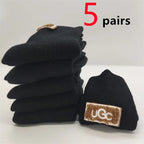 5/10 Pairs Socks Women Luxury Designer Cashmere Wool Sock Solid Warm Thick Pile Embroidered Logo Mid-Calf female Snow Boot Socks - Matrix Studios