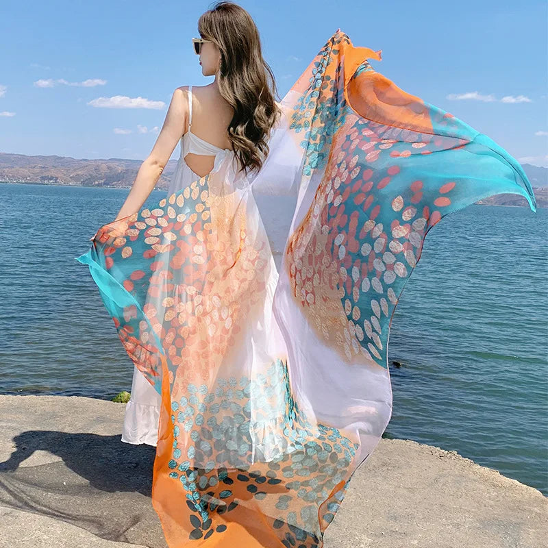 Thin Transparent Travel Beach Sunscreen Scarf for Women Bikini Large Shawl Sarong Wrap Brazilian Swimsuit Cover-ups 125x180cm - Matrix Studios