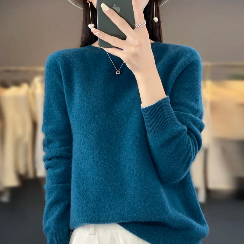 New Cashmere Sweater for Women in Autumn and Winter 100% Merino Wool Fashion O-neck Warm Pullover Top - Matrix Studios