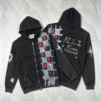 2026 New SATOSHI NAKAMOTO Men Women Zip Hoodie Distressed Ripped Checkered Graffiti Star Rhinestone Street Jacket - Matrix-studios.com