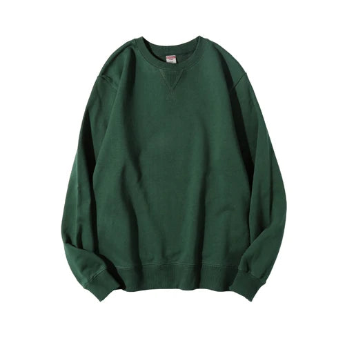 380g Tight Match Heavy Inverted Triangle Loose Versatile Solid Cotton Vintage Autum Winter Long Sleeve Round Neck Sweater - Matrix Studios