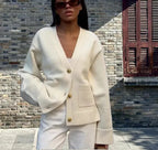 Autumn Women's Cropped Cardigans V-neck Knitted Sweater Coat Long Sleeve With Pocket Casual Streetwear 2025 New Outwear Fashion - Matrix Studios