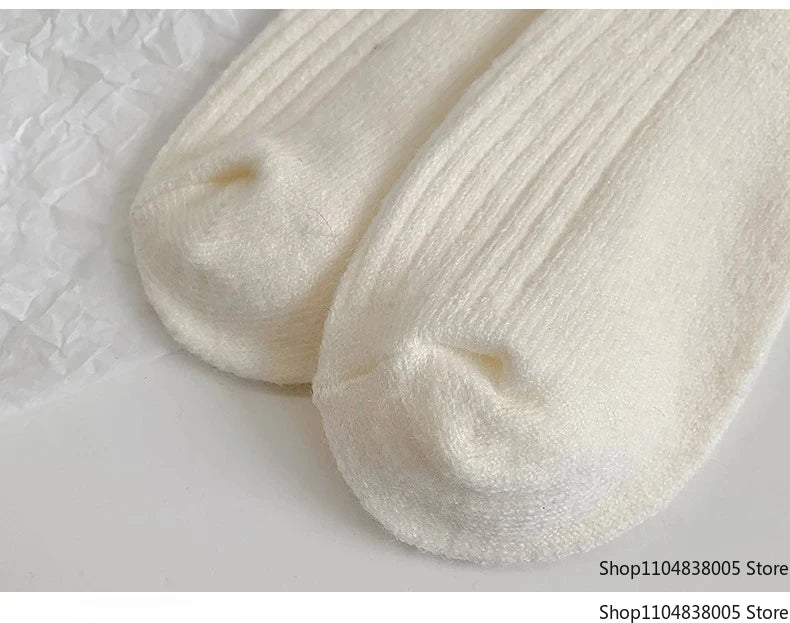 5/10 Pairs Socks Women Luxury Designer Cashmere Wool Sock Solid Warm Thick Pile Embroidered Logo Mid-Calf female Snow Boot Socks - Matrix Studios