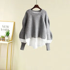 Women's Spring Autumn New Fashion Fake Two Piece Knit Sweater+Strap A-line Skirt Suit Korean Elegant Pullover Dress Matching Set - Matrix-studios.com